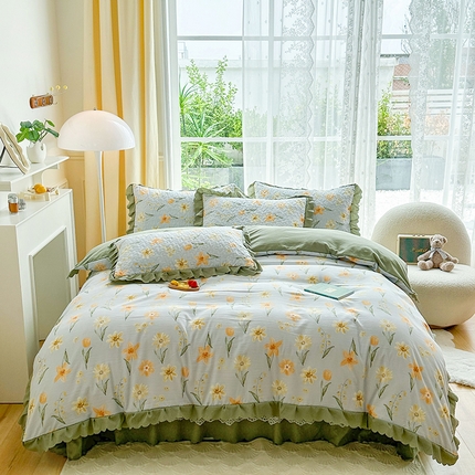 91家纺网 家纺一手货源 找家纺 （总）艺慕 2025款双层蕾丝大花边床盖