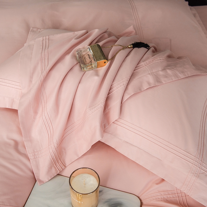 91家纺网 家纺一手货源 找家纺 丝幔 2025新款60S长绒棉埋绳全棉四件套系列 豆沙粉