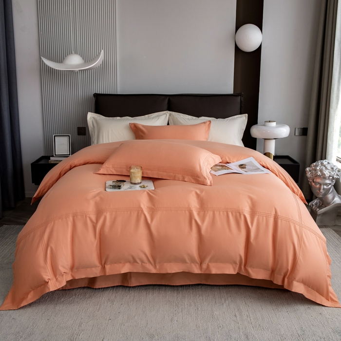 91家纺网 家纺一手货源 找家纺 丝幔 2025新款60S长绒棉埋绳全棉四件套系列 爱玛橙