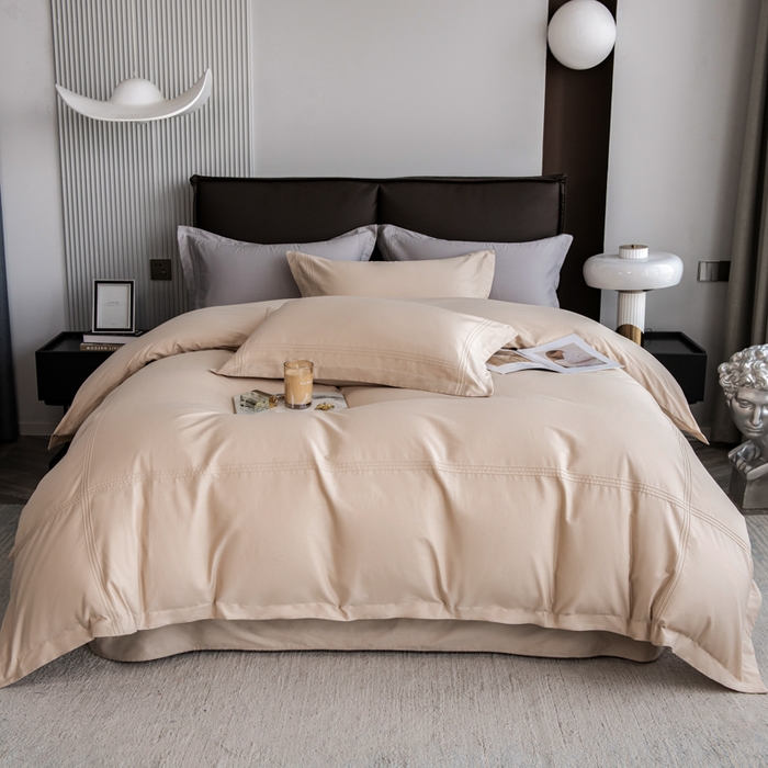 91家纺网 家纺一手货源 找家纺 丝幔 2025新款60S长绒棉埋绳全棉四件套系列 香槟金