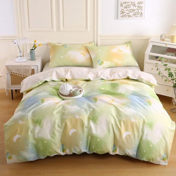 91家纺网 家纺一手货源 找家纺 权瑾家纺 全棉13372印花四件套小清新少女风直播爆款 七彩云