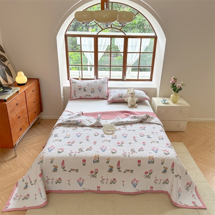 91家纺网 家纺一手货源 找家纺 美优兰 2023新款双面全棉水洗床盖 郁金香