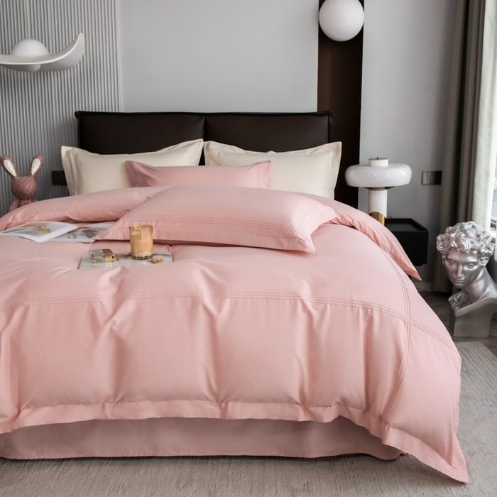 91家纺网 家纺一手货源 找家纺 丝幔 2025新款60S长绒棉埋绳全棉四件套系列 豆沙粉