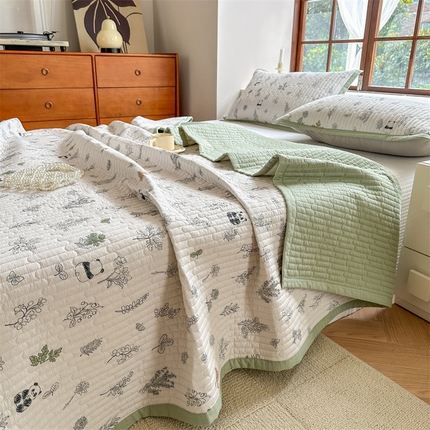 美优兰 2023新款双面全棉水洗床盖 熊猫日记