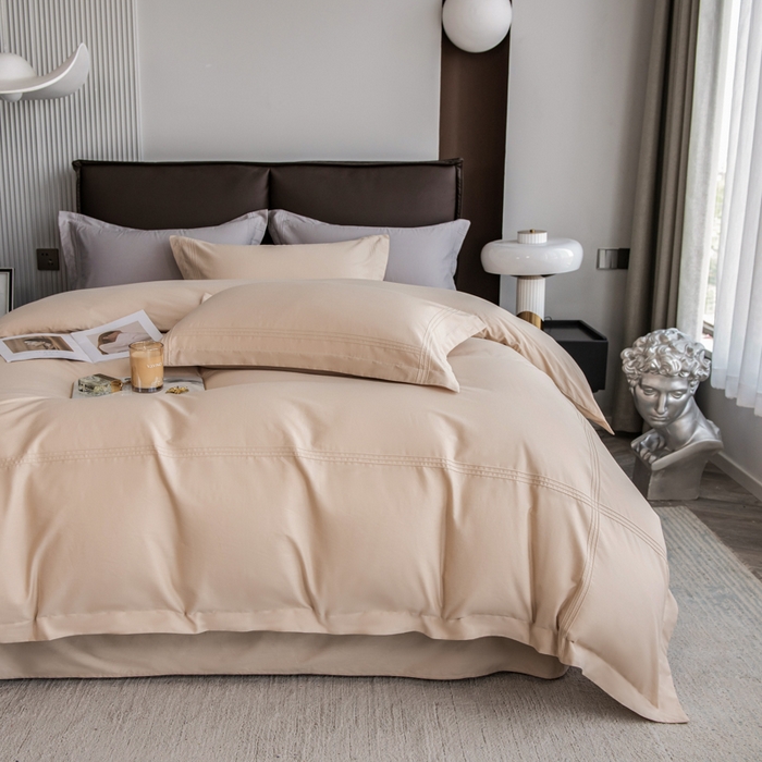 91家纺网 家纺一手货源 找家纺 丝幔 2025新款60S长绒棉埋绳全棉四件套系列 香槟金