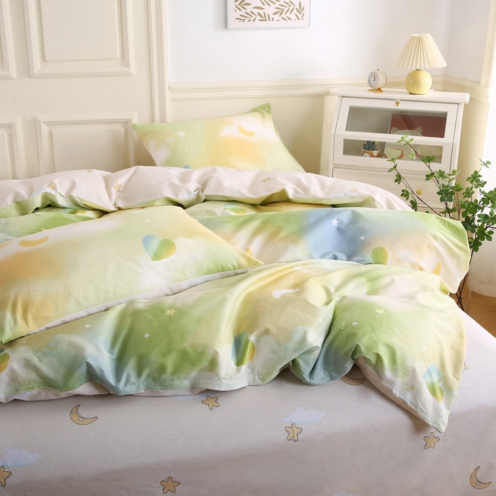 91家纺网 家纺一手货源 找家纺 权瑾家纺 全棉13372印花四件套小清新少女风直播爆款 七彩云