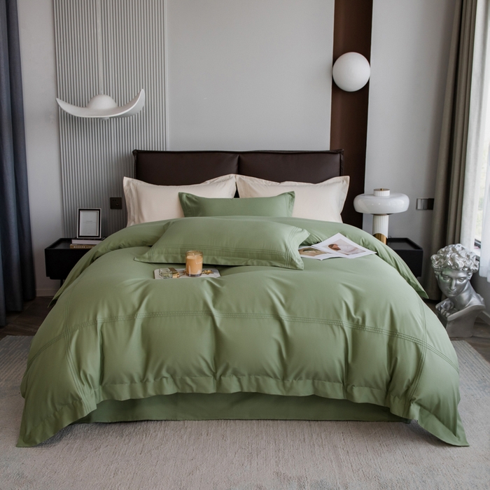 91家纺网 家纺一手货源 找家纺 丝幔 2025新款60S长绒棉埋绳全棉四件套系列 牛油果绿