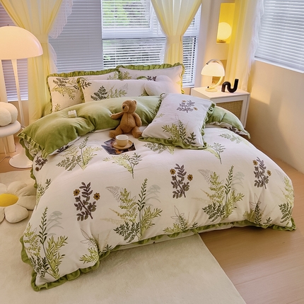 91家纺网 家纺一手货源 找家纺 找底底 2024新款牛奶绒印花韩版四件套 萌动-仙草