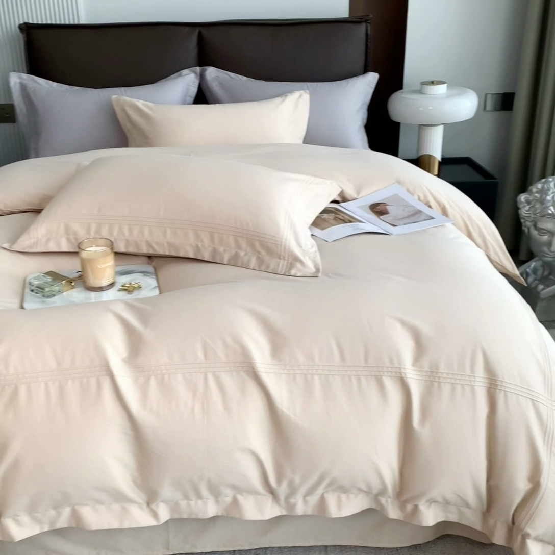 91家纺网 家纺一手货源 找家纺 丝幔 2025新款60S长绒棉埋绳全棉四件套系列 香槟金