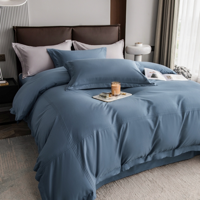 91家纺网 家纺一手货源 找家纺 丝幔 2025新款60S长绒棉埋绳全棉四件套系列 宾利蓝