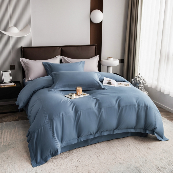 91家纺网 家纺一手货源 找家纺 丝幔 2025新款60S长绒棉埋绳全棉四件套系列 宾利蓝