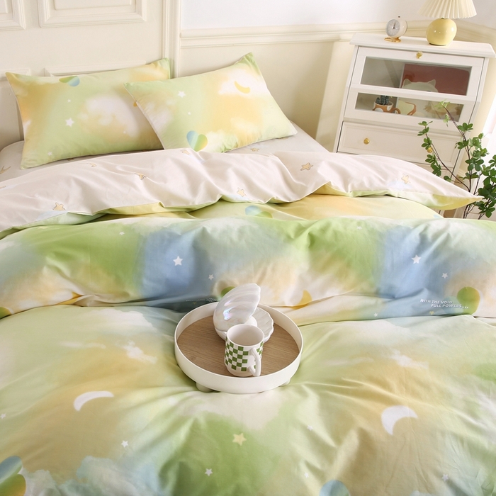 91家纺网 家纺一手货源 找家纺 权瑾家纺 全棉13372印花四件套小清新少女风直播爆款 七彩云