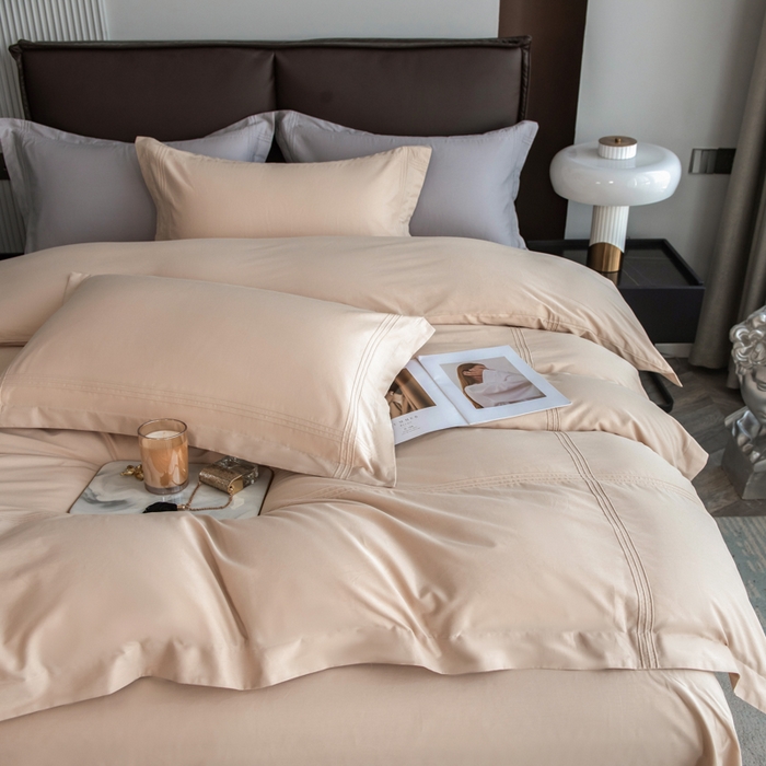 91家纺网 家纺一手货源 找家纺 丝幔 2025新款60S长绒棉埋绳全棉四件套系列 香槟金