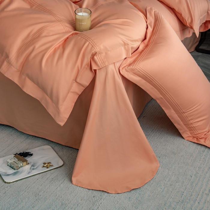 91家纺网 家纺一手货源 找家纺 丝幔 2025新款60S长绒棉埋绳全棉四件套系列 爱玛橙