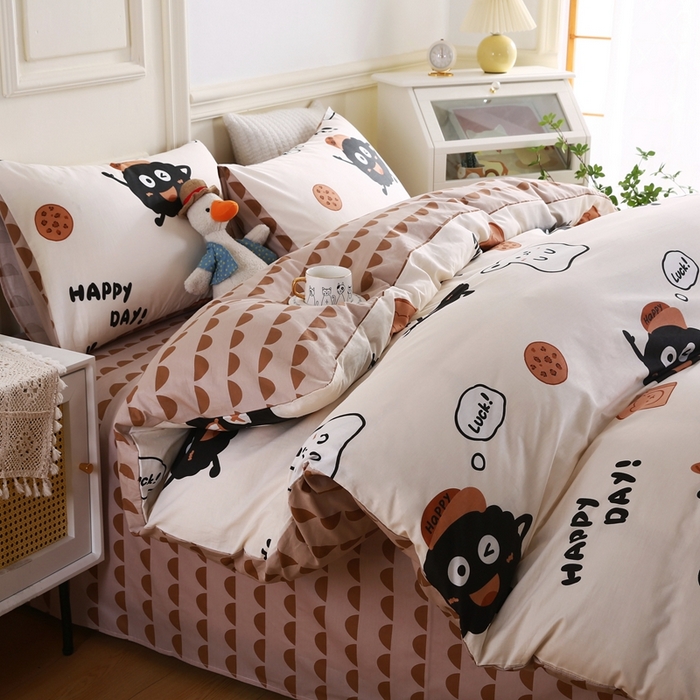 91家纺网 家纺一手货源 找家纺 权瑾家纺 全棉13372印花四件套小清新少女风直播爆款 毛茸茸