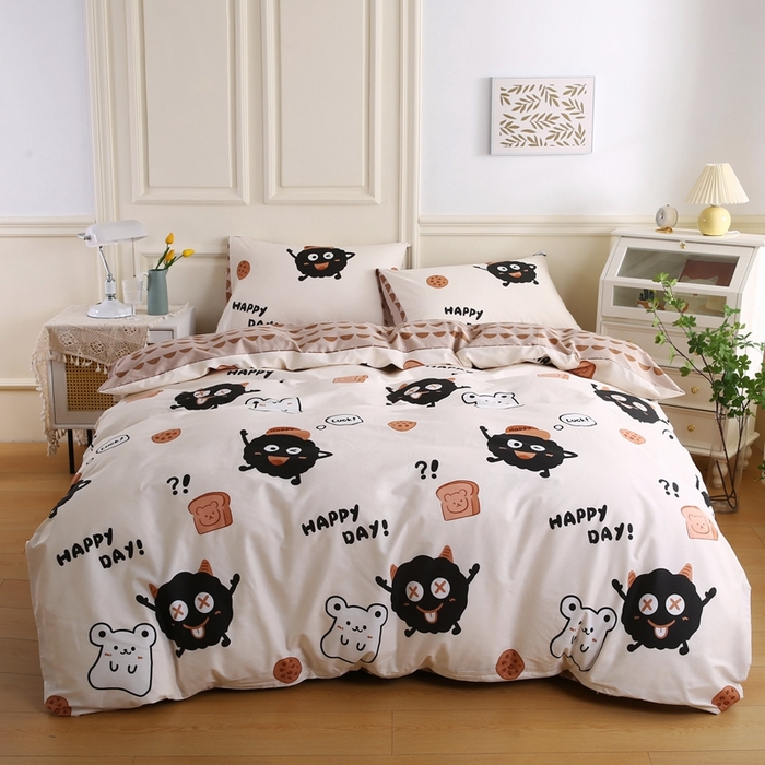 91家纺网 家纺一手货源 找家纺 权瑾家纺 全棉13372印花四件套小清新少女风直播爆款 毛茸茸