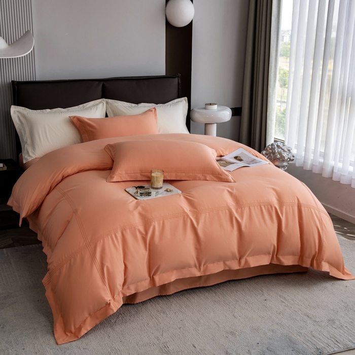 91家纺网 家纺一手货源 找家纺 丝幔 2025新款60S长绒棉埋绳全棉四件套系列 爱玛橙