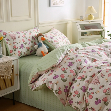 91家纺网 家纺一手货源 找家纺 （总）权瑾家纺 全棉13372印花四件套小清新少女风直播爆款