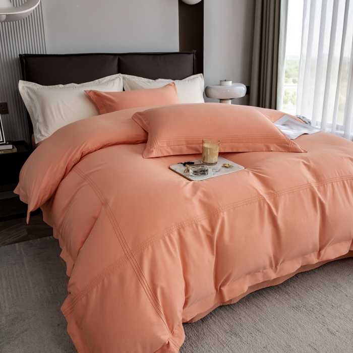 91家纺网 家纺一手货源 找家纺 丝幔 2025新款60S长绒棉埋绳全棉四件套系列 爱玛橙