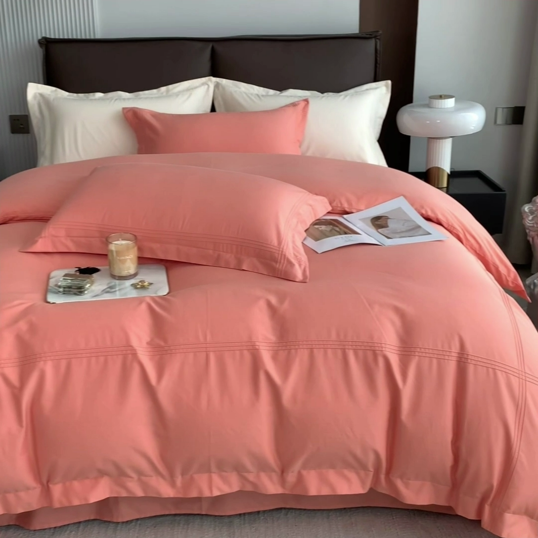 91家纺网 家纺一手货源 找家纺 丝幔 2025新款60S长绒棉埋绳全棉四件套系列 爱玛橙