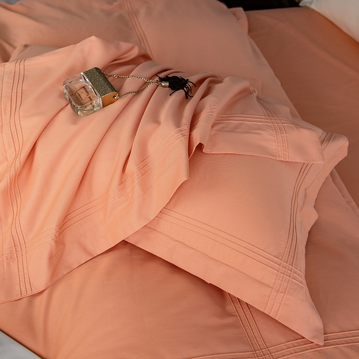 91家纺网 家纺一手货源 找家纺 丝幔 2025新款60S长绒棉埋绳全棉四件套系列 爱玛橙