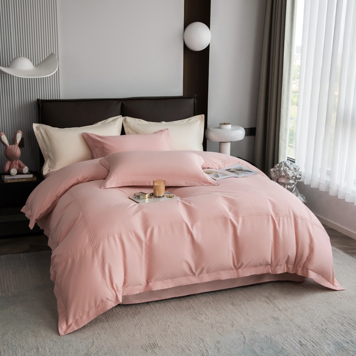 91家纺网 家纺一手货源 找家纺 丝幔 2025新款60S长绒棉埋绳全棉四件套系列 豆沙粉