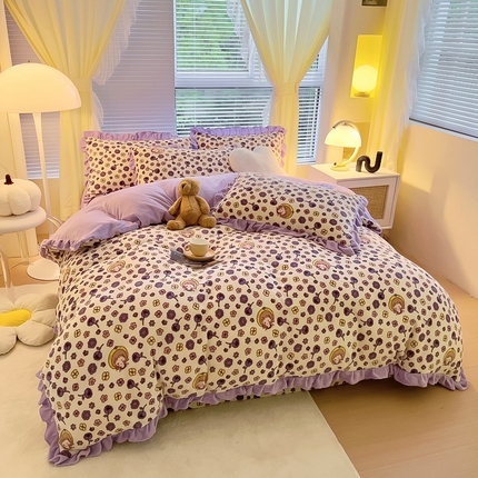 91家纺网 家纺一手货源 找家纺 找底底 2024新款牛奶绒印花韩版四件套 以沫-花园女孩