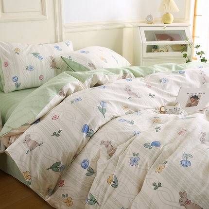 91家纺网 家纺一手货源 找家纺 （总）权瑾家纺 全棉13372印花四件套小清新少女风直播爆款