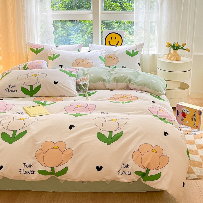 91家纺网 家纺一手货源 找家纺 集布 2023新款12868全棉喷气印花四件套 粉朵