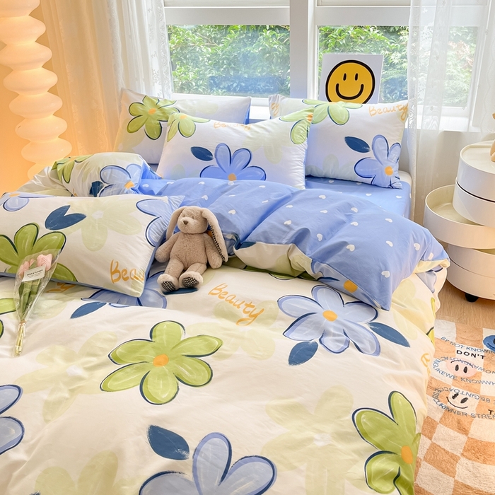 91家纺网 家纺一手货源 找家纺 集布 2023新款12868全棉喷气印花四件套 向阳花