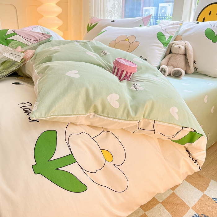 91家纺网 家纺一手货源 找家纺 集布 2023新款12868全棉喷气印花四件套 粉朵