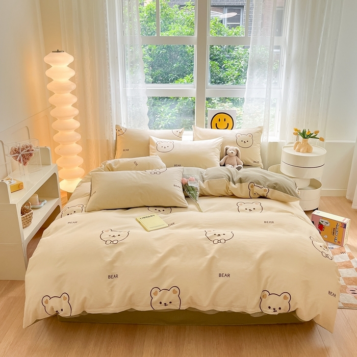 91家纺网 家纺一手货源 找家纺 集布 2023新款12868全棉喷气印花四件套 绅士熊