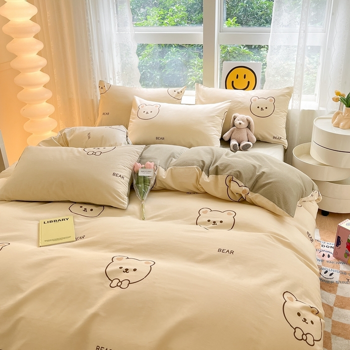 91家纺网 家纺一手货源 找家纺 集布 2023新款12868全棉喷气印花四件套 绅士熊