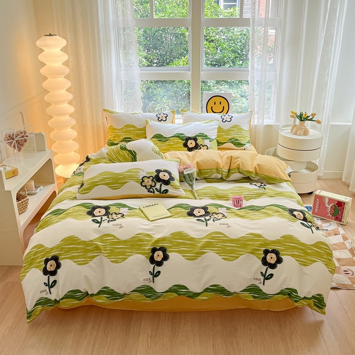 91家纺网 家纺一手货源 找家纺 集布 2023新款12868全棉喷气印花四件套 彼岸花