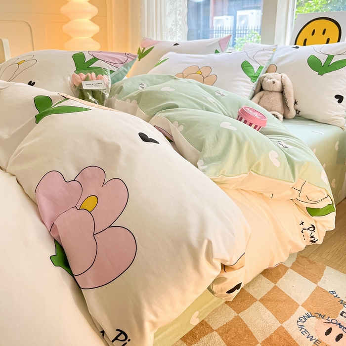 91家纺网 家纺一手货源 找家纺 集布 2023新款12868全棉喷气印花四件套 粉朵