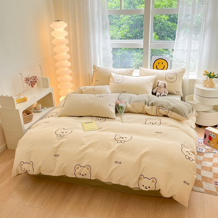 91家纺网 家纺一手货源 找家纺 集布 2023新款12868全棉喷气印花四件套 绅士熊