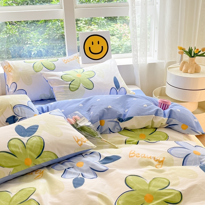 91家纺网 家纺一手货源 找家纺 集布 2023新款12868全棉喷气印花四件套 向阳花