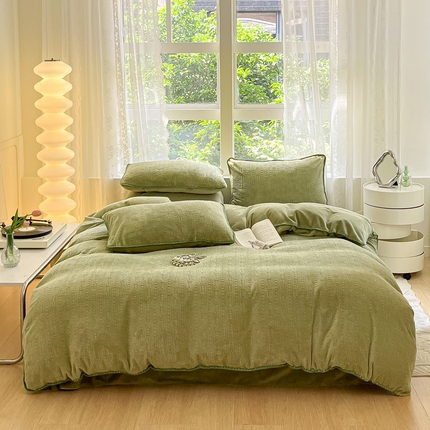 金爱家 2023新款半消光牛奶绒立体雕花牛奶绒四件套 迷你兔-绿果