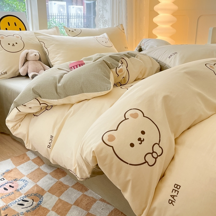 91家纺网 家纺一手货源 找家纺 集布 2023新款12868全棉喷气印花四件套 绅士熊