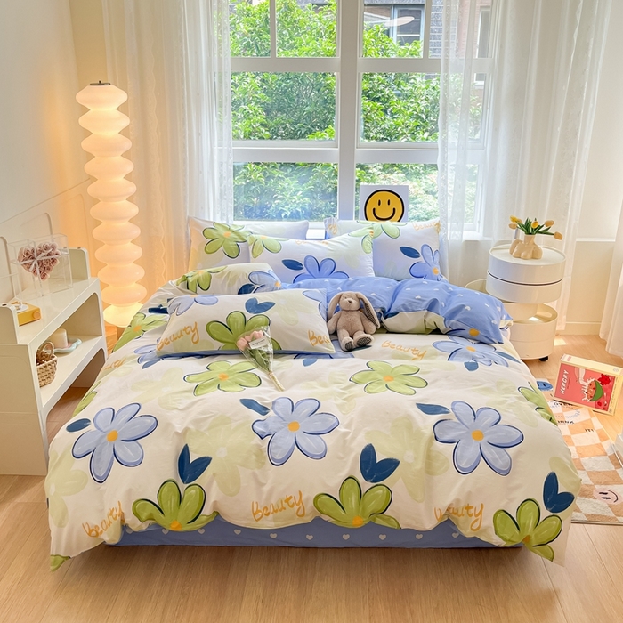 91家纺网 家纺一手货源 找家纺 集布 2023新款12868全棉喷气印花四件套 向阳花