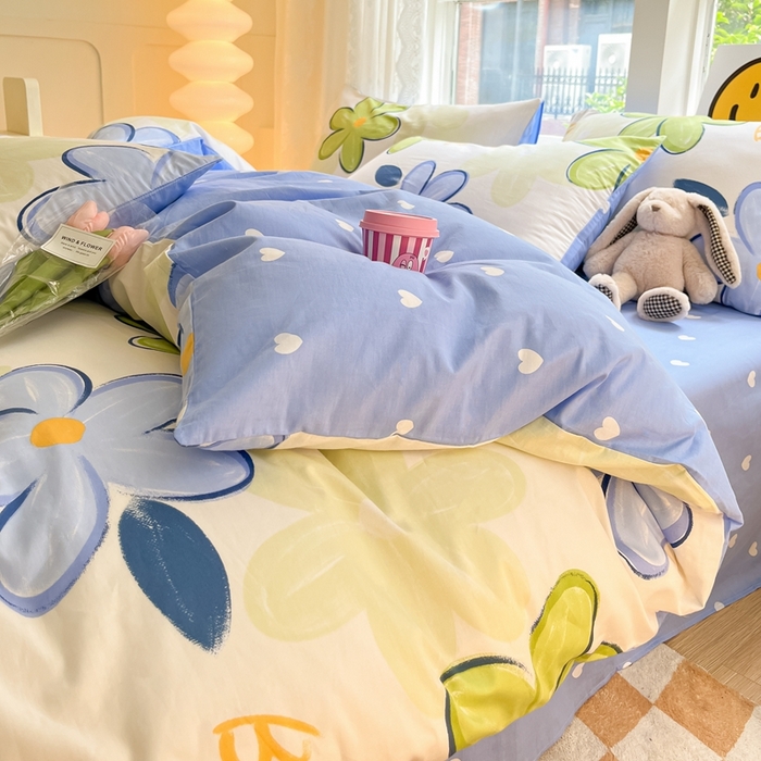 91家纺网 家纺一手货源 找家纺 集布 2023新款12868全棉喷气印花四件套 向阳花