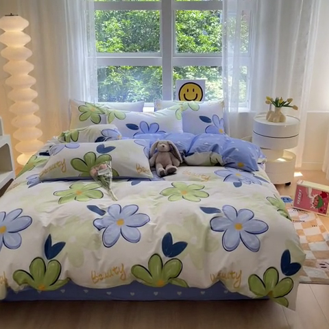 91家纺网 家纺一手货源 找家纺 集布 2023新款12868全棉喷气印花四件套 向阳花