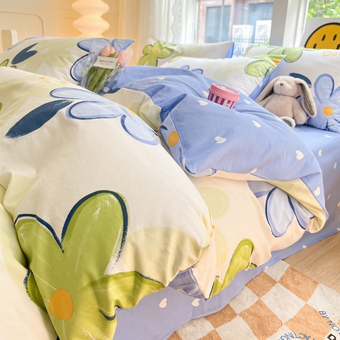 91家纺网 家纺一手货源 找家纺 集布 2023新款12868全棉喷气印花四件套 向阳花