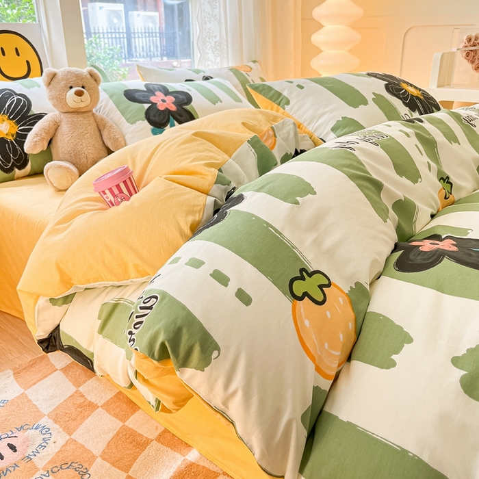 91家纺网 家纺一手货源 找家纺 集布 2023新款12868全棉喷气印花四件套 幸运花