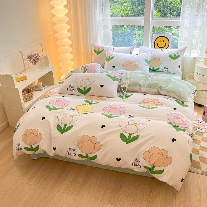 91家纺网 家纺一手货源 找家纺 集布 2023新款12868全棉喷气印花四件套 粉朵