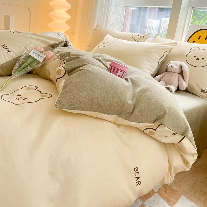 91家纺网 家纺一手货源 找家纺 集布 2023新款12868全棉喷气印花四件套 绅士熊