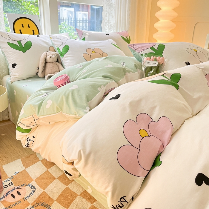 91家纺网 家纺一手货源 找家纺 集布 2023新款12868全棉喷气印花四件套 粉朵