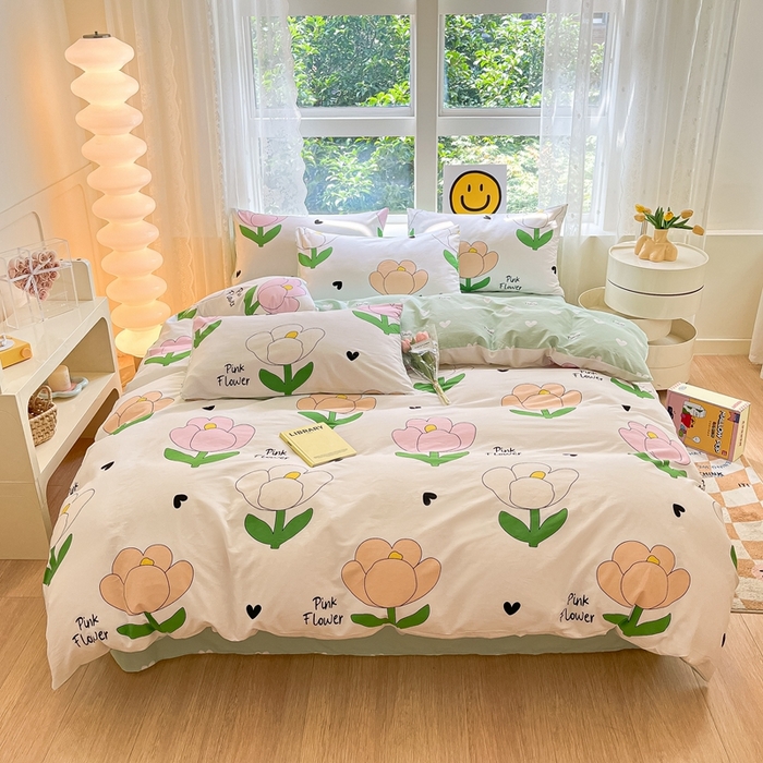 91家纺网 家纺一手货源 找家纺 集布 2023新款12868全棉喷气印花四件套 粉朵