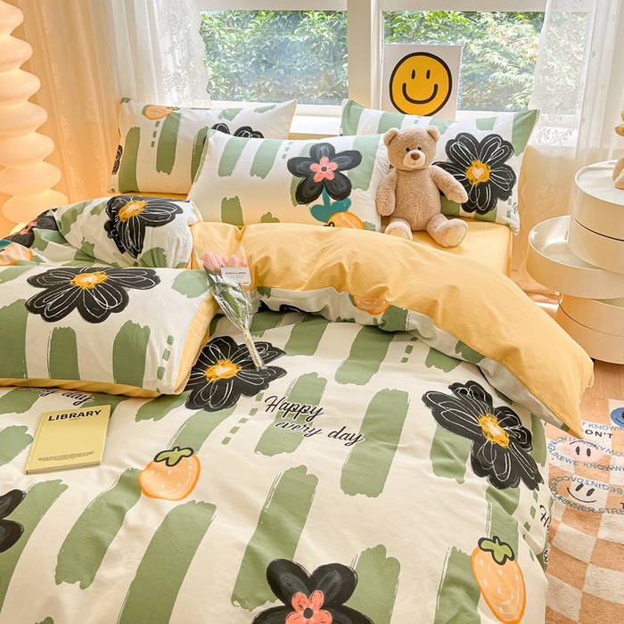 91家纺网 家纺一手货源 找家纺 集布 2023新款12868全棉喷气印花四件套 幸运花