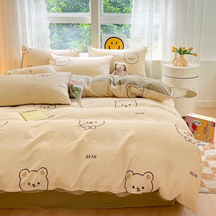 91家纺网 家纺一手货源 找家纺 集布 2023新款12868全棉喷气印花四件套 绅士熊